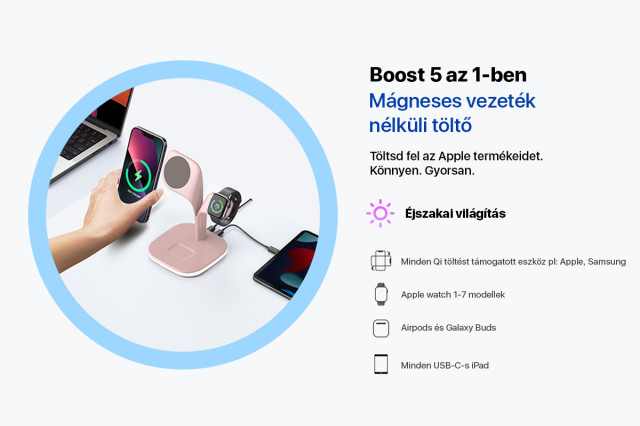 Boost 5 az 1-ben Vezeték nélküli MagSafe töltőállomás - fekete