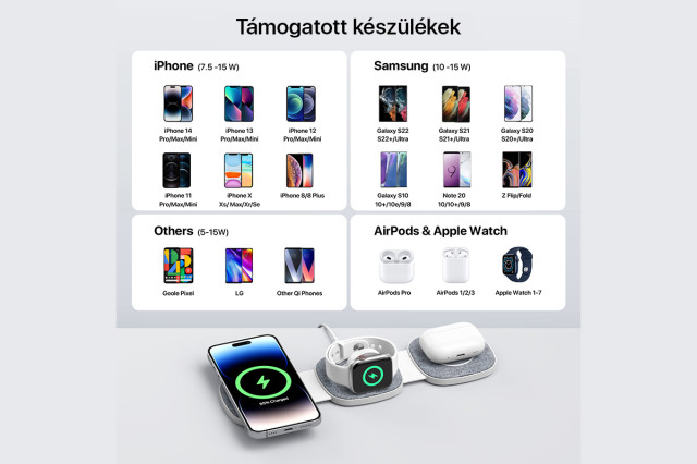 Boost Összehajtható 3 az 1-ben Vezeték nélküli töltőállomás - sötét szürke