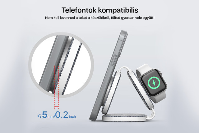Boost Összehajtható 3 az 1-ben Vezeték nélküli töltőállomás - sötét szürke
