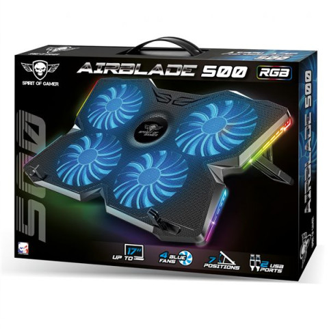 Spirit of Gamer Notebook Hűtőpad 17"-ig - AIRBLADE 500 RGB (25dB; 4x12cm, RGB, 2xUSB2.0)